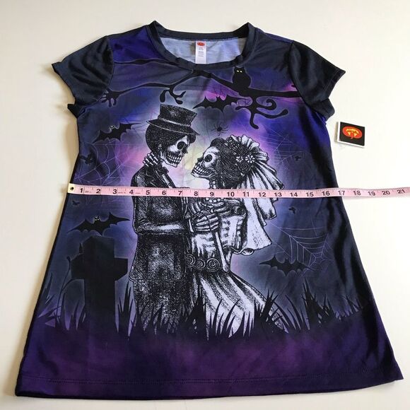 Skeleton Bride & Groom Gothic Halloween Dia de los Muertos Tee Sz L NWT - Picture 7 of 13
